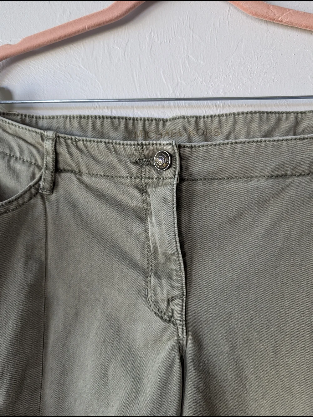 Michael Kors Olive Cargo Pants Straight Leg Multiple Pockets Size 12 Cotton Mix